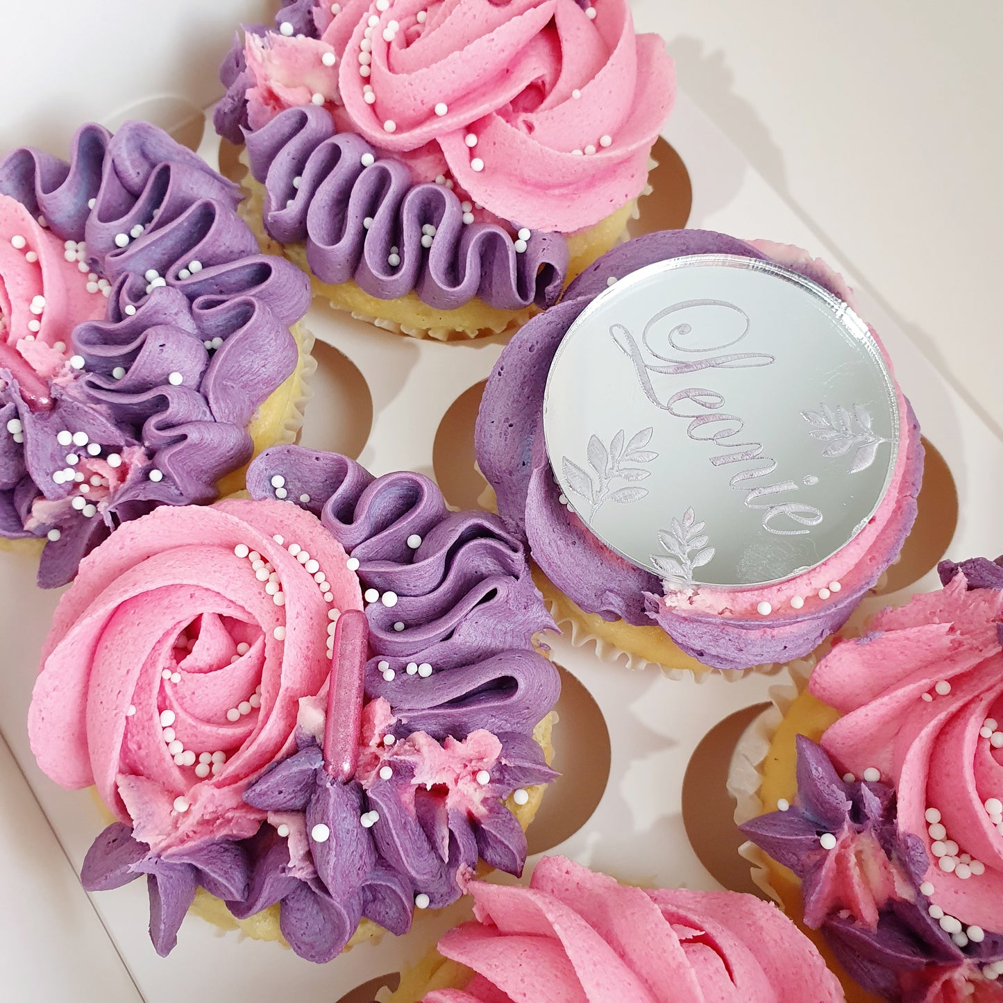 Mirror Engraved Acrylic Cupcake Disk - Choose Your Colour & Text