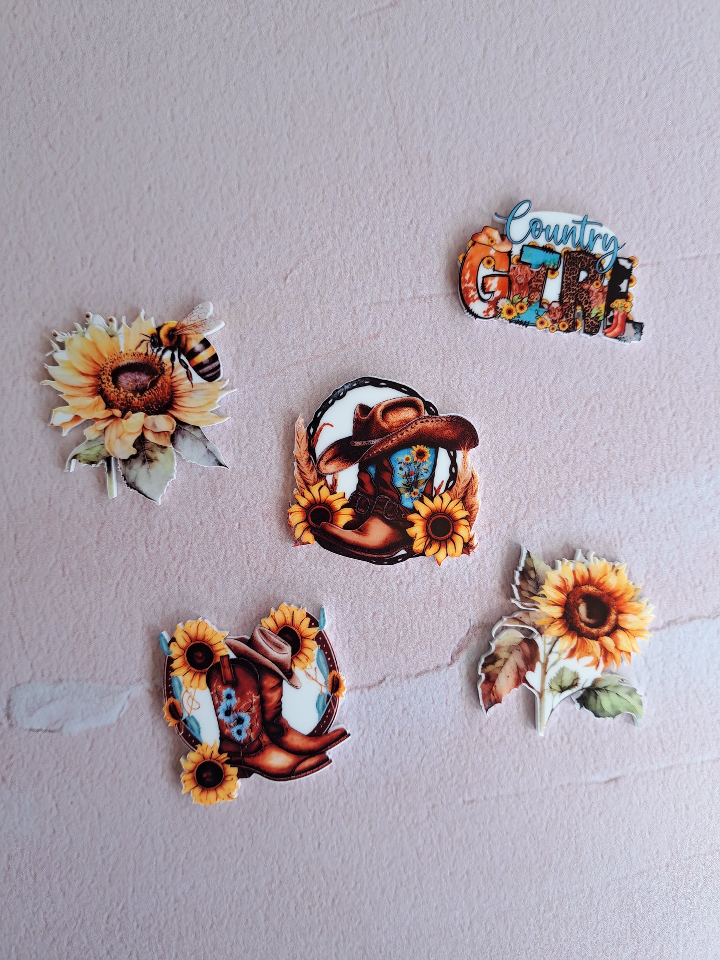 Country Sunflower Printed Acrylic Cake Charm Set