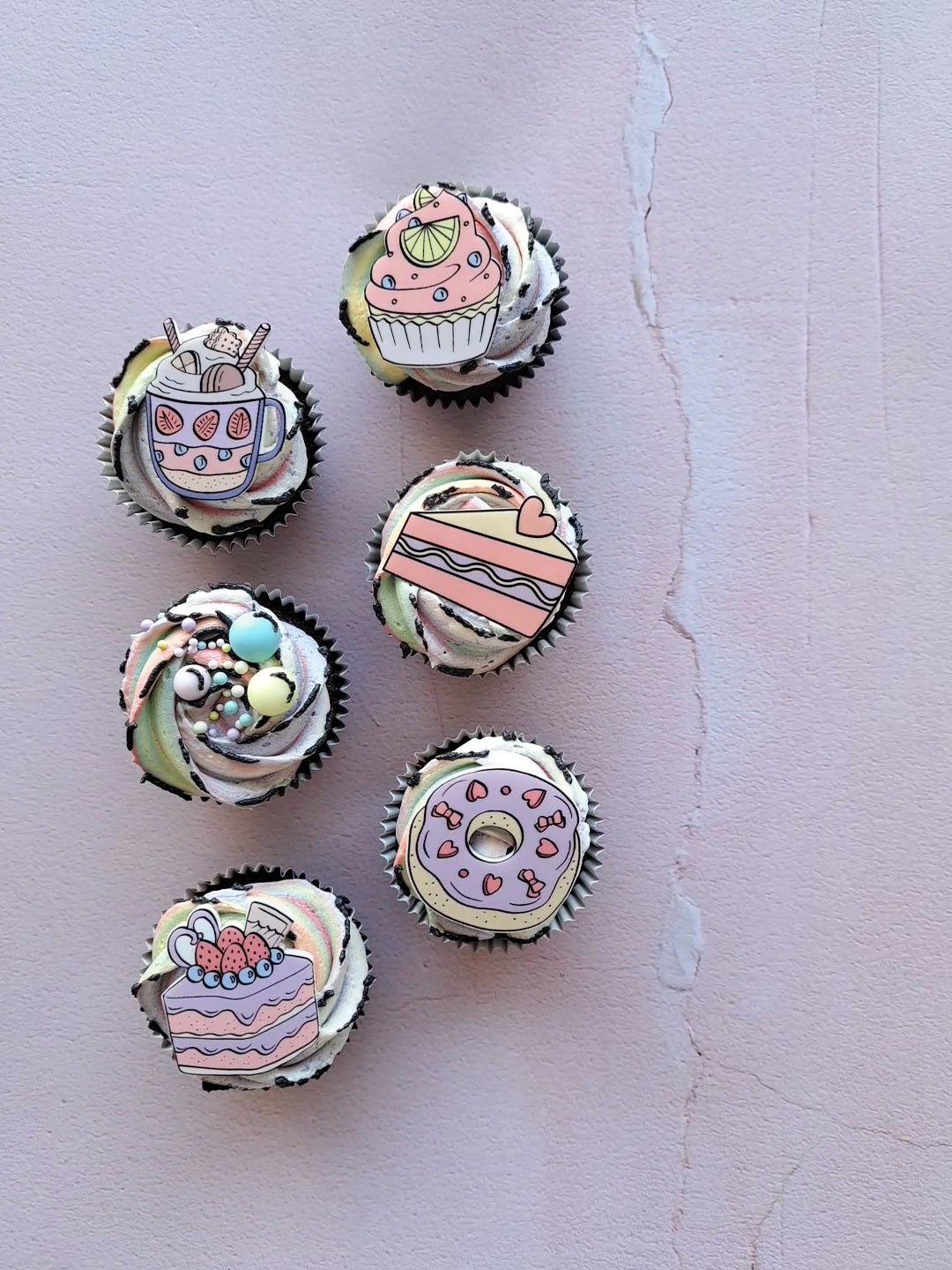 Cartoon Style Printed Acrylic Cake Charm Set