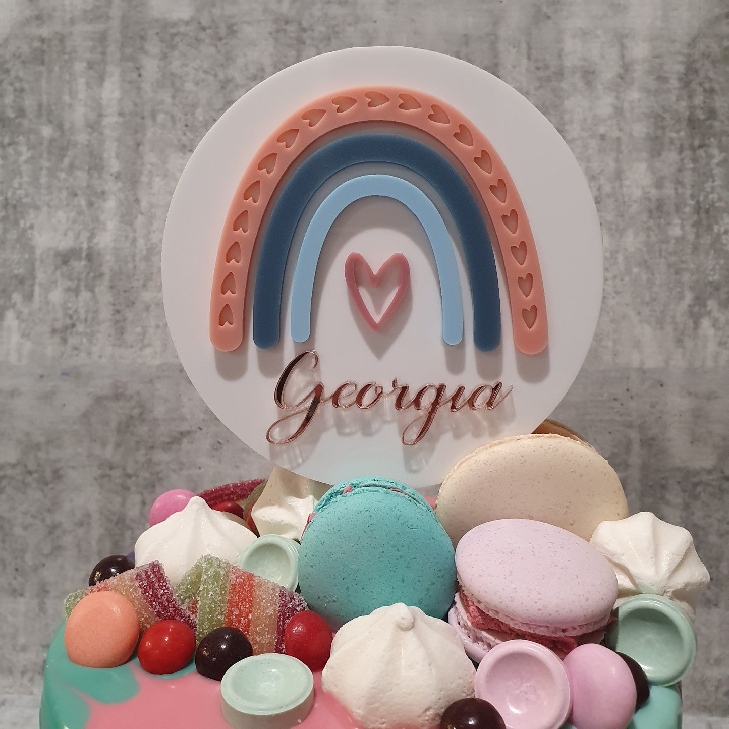 White Background Rainbow Acrylic Cake Topper