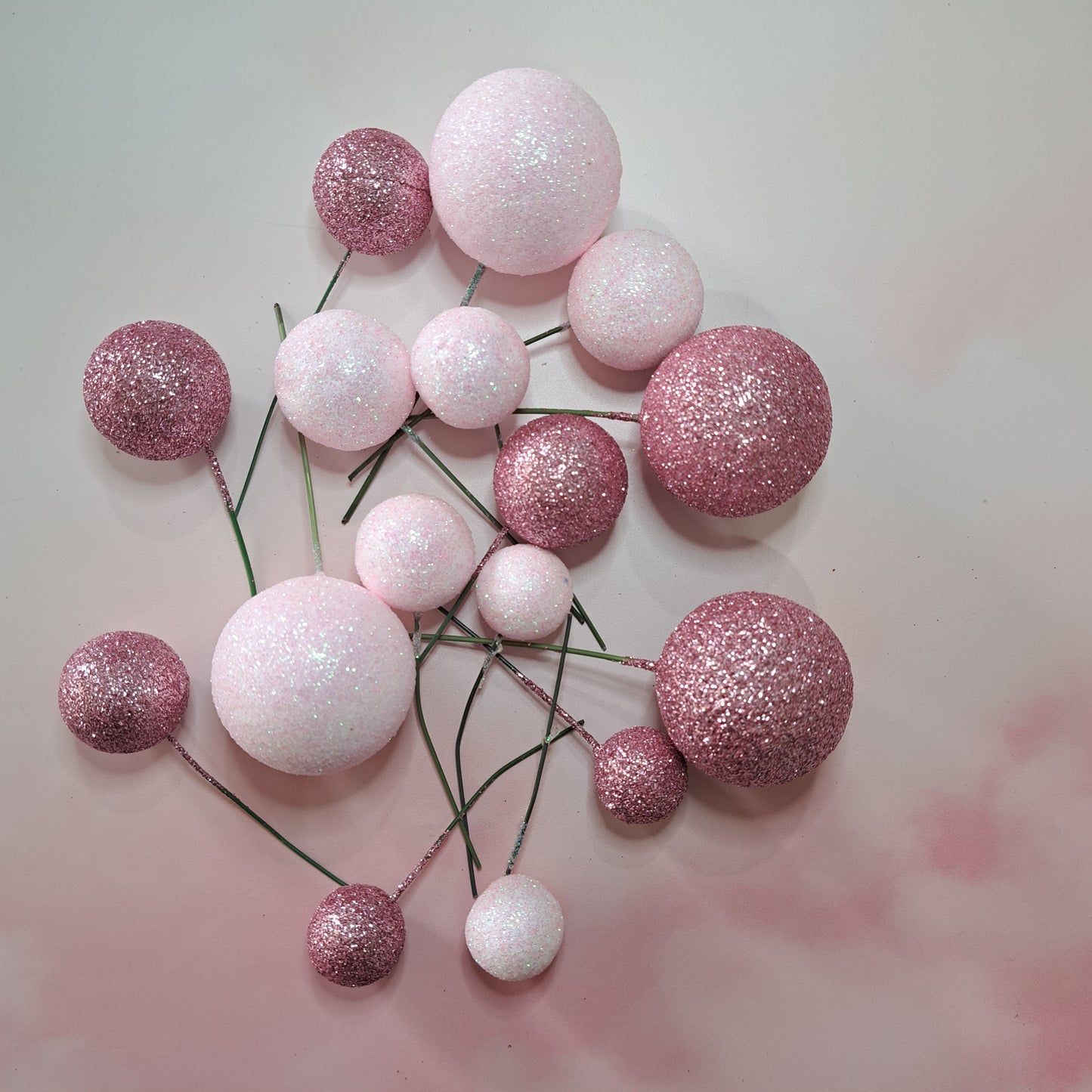 Glitter Pink & Baby Pink Faux Ball Set