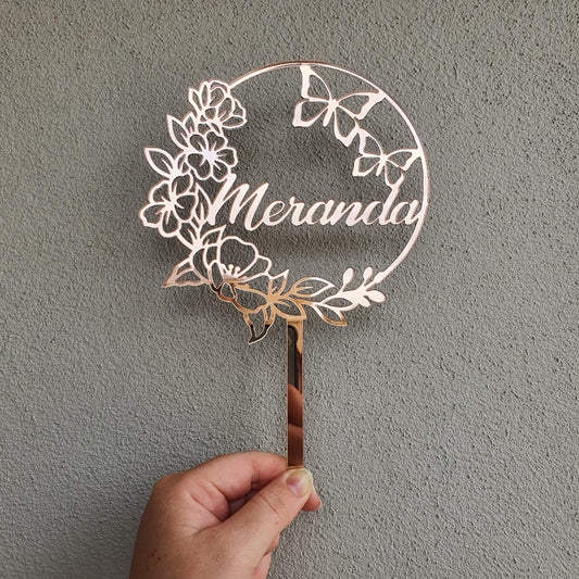 Flower/ Butterfly Wreath Acrylic Cake Topper